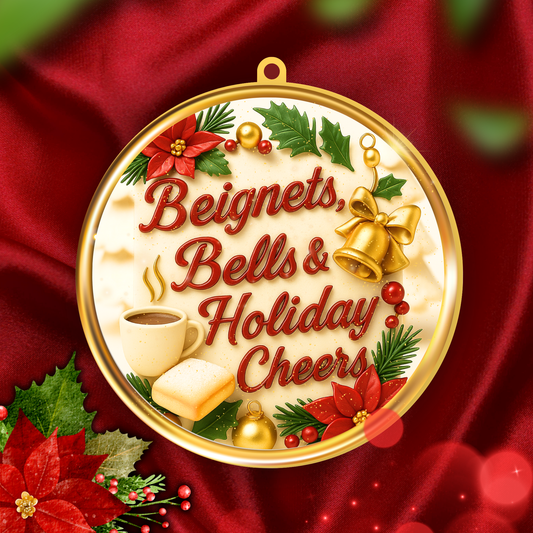 Beignets Bells and Holiday Cheers Ornament New Orleans Christmas Decor