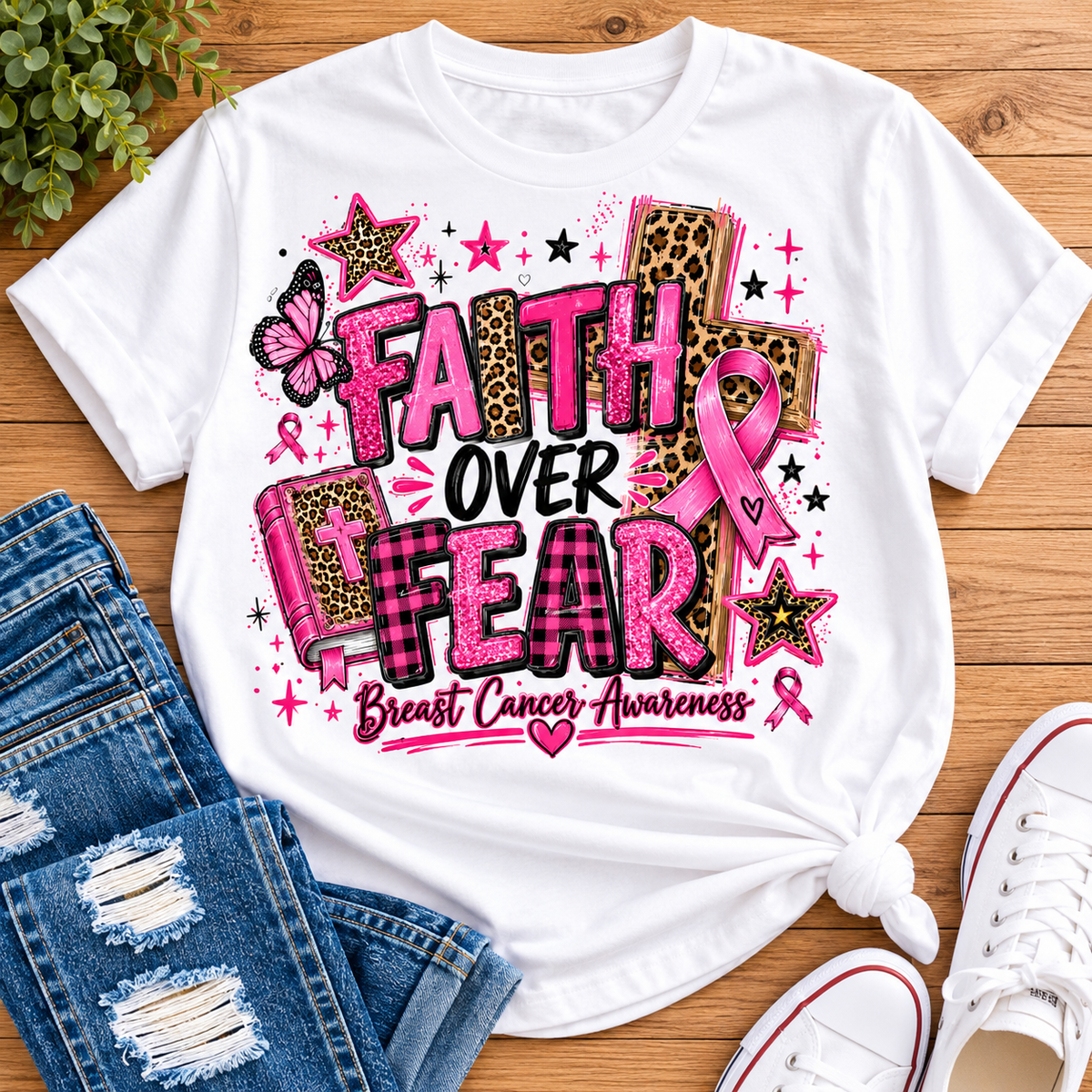Faith Over Fear Breast Cancer Awareness T Shirt