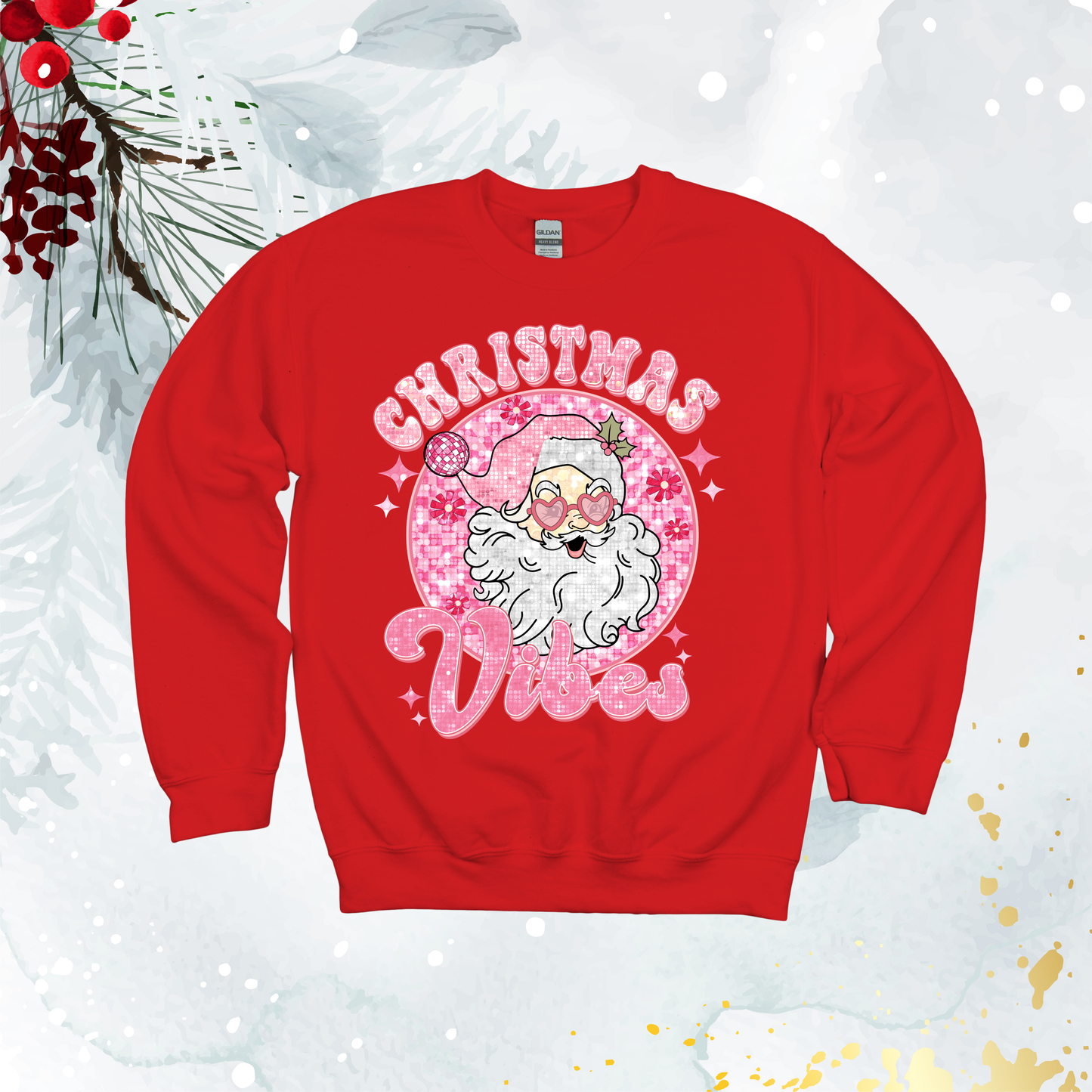 Pink Santa Disco Christmas Vibes Top