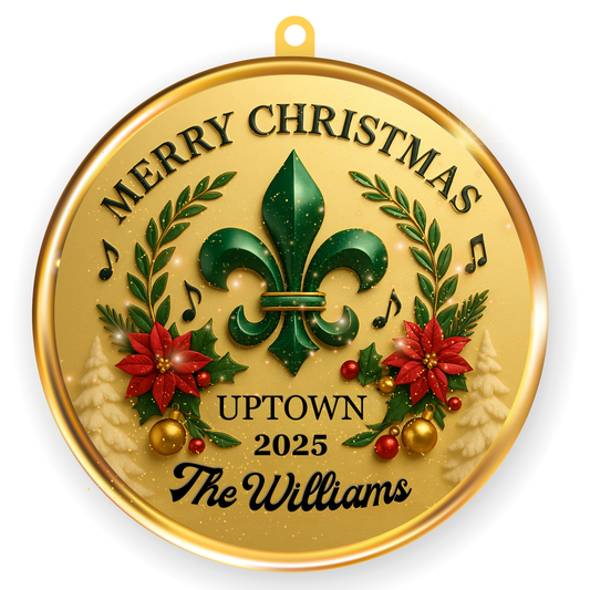 Merry Christmas Fleur-de-Lis Personalized New Orleans Ceramic Ornament