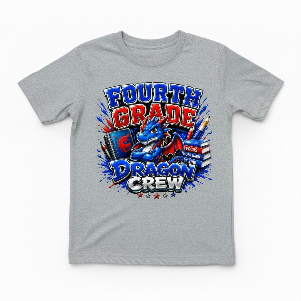 Fourth Grade Dragon Crew - Heather Gray Kids Shirt
