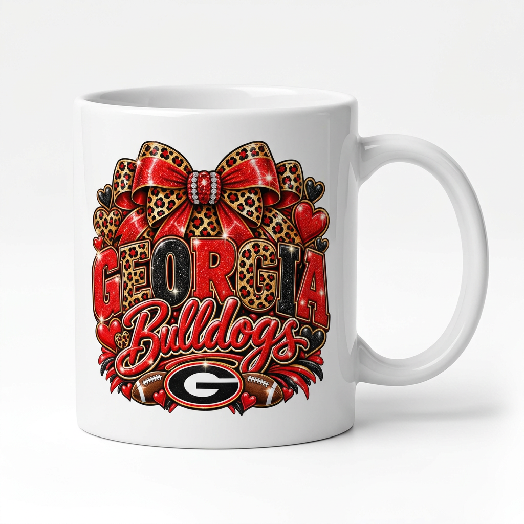 Bulldogs Leopard Bow Coffee Mug | Red & Black Game Day Cup